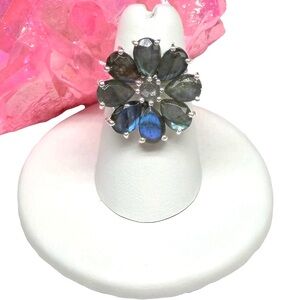 Labradorite Flower Ring Size 5 Solid 925 Sterling Silver